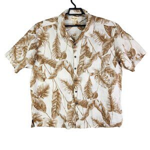 Mens Tan Panama Jack Hawaiian Shirt Leaf Floral Short Sleeve Button UP XL